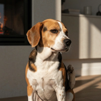 Dog with dry skin in winter looking uncomfortable
