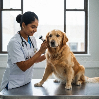 Veterinarian examining a dog's skin for signs of infection