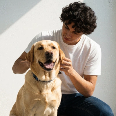 Happy dog being groomed, clean and fresh